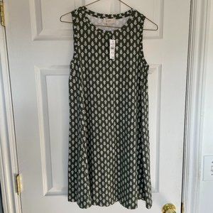 NWT Loft Olive Green and White Floral Pattern Mini / Knee Length Dress Size XS